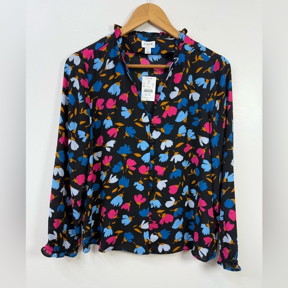 NWT J.CREW Top  Floral Ruffle Neck Button Down Blouse size S - Picture 2 of 9